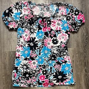 Peaches Uniforms Floral Women's Blouse - Black, Blue, Pink
